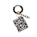 Silicone bead keychain bracelet with paw print card holder and tassel charm set - Black & White Paw Print