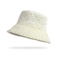 Breathable cream lace bucket hat with pearl trim and elegant floral cutout pattern - One Size / Beige