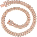 Macro shot of rose gold Cuban link necklace with crystal pavé and square clasp - Rhombus Cuban Link (14mm Width) / 18cm Length / Rose Gold