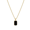 Collana a catena dorata minimalista con ciondolo rettangolare nero su sfondo bianco puro - Stile Allungato (8199) / Oro