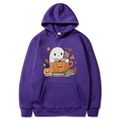 Sweat à capuche violet d'Halloween pour hommes et femmes avec imprimé fantôme et citrouille - Violet