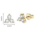 Gold-plated S925 sterling silver stud earrings with 6.6mm sparkling triple stones - Clover Studs (Gold)