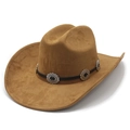 Classic brown faux suede western cowboy hat with vintage silver floral buckle hatband - M (56-57cm) / Khaki