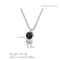 Collier hip-hop pendentif astronaute en acier inoxydable avec étoile dorée et chaîne 60cm - Argent