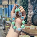 Handmade acrylic bead keychain with mint green and iridescent heart-shaped beads - Mint Green