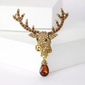 Vintage gold elk brooch with champagne rhinestones and amber pear-shaped crystal - Vintage Gold Elk / Gold