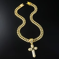 Collana cubana dorata con pendente a croce scintillante per uomo in stile hip hop - Catena Cubana 50cm / Set Oro