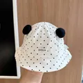 Cute white polka dot baby sun hat with panda ears and a woven label detail - 8 Months-3 Years (46-50cm) / 21 Polka Dot (B&W)