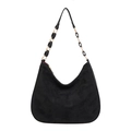 Borsa a tracolla minimalista in pelle scamosciata nera a mezzaluna con catena metallica - Nero