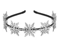 Detailed view of silver glitter snowflake headband for Christmas party and festive costumes - Crown Snowflake Style / Silver