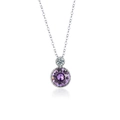 Elegante collana in argento sterling S925 con ciondolo di pietra preziosa rotonda viola - Argento 925 / Viola Elegante