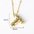Macro view of gold letter T pendant with rhinestones showing dimensions 21mm by 20mm - Letter T(XED218)