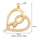 Gold-plated heart pendant featuring a diamond-encrusted snake design on white background - Snake Pattern Zircon Heart / Gold