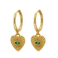Gold-plated S925 silver heart earrings featuring a green marquise gemstone and engraving - Gold (Style E-Evil Eye)
