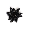 Elegant black acrylic flower brooch with golden bead center detail and glossy finish - Solid Black