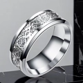 Polished silver stainless steel ring with intricate hollowed-out geometric pattern - Silver Base Silver Pattern Celtic Knot / US 6