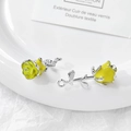 Detail shot of two yellow rose pendants with silver leaves for DIY jewelry making - Large Yellow Rose / #7 Single Price