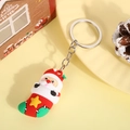 Cartoon Santa Claus in Christmas sock PVC keychain with silver metal ring and chain - Santa in Sock (Silver Keychain)