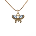 Detail of a gold butterfly pendant featuring marquise-cut blue gemstones on a fine box chain - Gold with Light Blue