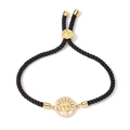 Bracciale regolabile albero della vita con ciondolo in zircone dorato e cordino nero - Albero della vita