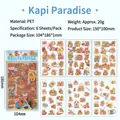 6-sheet set of waterproof PET Capybara stickers for DIY scrapbooking and planners - Capi Paradise