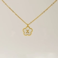 Golden stainless steel clover necklace with white shell inlay and letter X pendant - Letter X