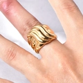 Golden titanium steel ring with wave texture for women and men, non-fading jewelry - US 6 / Gold