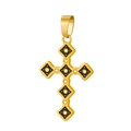 Primer plano del colgante de cruz dorada con esmalte negro y brillantes diamantes - HD-61 (Cruz Esmalte Negro Forma de Rombo)