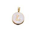 Golden stainless steel letter L pendant with white mother of pearl inlay for jewelry making - Letter L / 22mm (1 Piece/Pack) / Gold