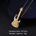 Χρυσό κολιέ κιθάρα σε punk rock στυλ με λεπτομερείς διαστάσεις 5,9x2 εκατοστά - Στυλ Κιθάρας 14 (Με Αλυσίδα 70cm)