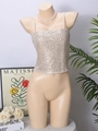 Haut caraco à paillettes champagne avec fines bretelles pour tenue de soirée - S / Abricot