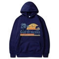 Dark blue oversized hoodie with Gulf of Mexico vintage print and kangaroo pocket - Navy Blue