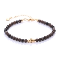 Natural brown moonstone beaded bracelet with gold heart charm and cat eye effect - Silver Obsidian