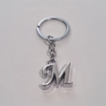 Polished silver metal letter M keychain with minimalist keyring and short link chain - Letter M / Silver