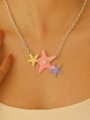 Collier étoile de mer avec pendentifs émail rose jaune violet et perle blanche - Collier Étoile de Mer Argent Brillant (12430)