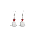 Christmas tree earrings with red star and white enamel finish on silver alloy hooks - 88. Snow Tree