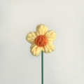 Handmade knitted yellow flower bouquet with orange center and green yarn stem - Light Yellow