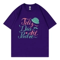 Deep purple oversized T-shirt with pink and green Feliz Dia del Padre print - XS / Tops / Purple (317)