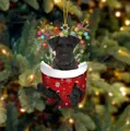 Weihnachtsstrumpf Hundeanhänger mit Schnauzer, Rentiergeweih und festlichen Lichtern - Schwarzer Hund Typ 5