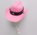 Rosa Cowboy-Haustierhut mit schwarzem Sternenband und verstellbarer weißer Kordel - Klein 13.5cm / Rosa Ledergürtel Stern