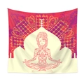 Close-up of bohemian yoga wall tapestry featuring mandala patterns and meditating woman - Qy419-23
