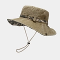 Detail view of khaki tactical sun hat with digital camo trim and adjustable chin cord - One Size (56-60cm) / Khaki