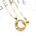 Detail of gold-plated pendant necklace with zircons and hollow heart pattern - Tree of Life-Hollow Gold (with Necklace)
