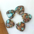 Set de cinco colgantes de corazón en turquesa con anillos de metal dorado para joyas DIY - Azul Cobre Dorado
