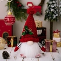 Red knitted Christmas gnome doll with glowing hat and white beard holiday decoration - Knit Pointed Hat Glowing Gnome Red / Red