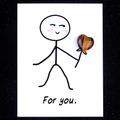 Tiger Eye heart crystal on white healing card with hand-drawn minimalist stick figure - Tiger's Eye