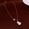 Elegant rose gold double gourd necklace with white mother-of-pearl and zircon accents - Gold Double Gourd (WN2)