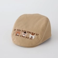 Detail of three bears embroidery and motivational text on khaki cotton beret cap - 48cm (6 Months-2 Years) / Khaki