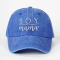 Berretto da baseball in cotone blu lavato con ricamo bianco BOY mama e visiera curva - Taglia unica / Blu Reale