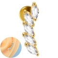 Labret en or avec cinq zircons blancs en marquise pour piercing d'oreille ou lèvre - 1.2x8mm / Or - 5 Zirconiums Marquise Courbé
